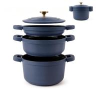 briebe Totem Batería Cocina Apilable Inducción Antiadherente Cerámico | 4 Piezas, Sartén, 2 Cacerolas Ø 22cm Aluminio Fundido, sin PFOA, Todas Cocinas, Azul