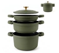 briebe Totem Batería Cocina Apilable Inducción Antiadherente Cerámico | 4 Piezas, Sartén, 2 Cacerolas Ø 22cm Aluminio Fundido, sin PFOA, Todas Cocinas, Verde