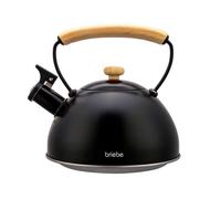 briebe Nordic Tetera Inducción Silbante 2,3L, Infusiones, Hervidor de Agua Acero Inoxidable, Todo Tipo de Cocinas, Vitrocerámica, Gas, Mango Madera Tacto Frío, Tea Pot, Negro