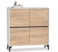 briebe Zapatero Entrada Recibidor, Mueble Auxiliar de Madera para Zapatos, 4 Puertas, 101x96,5x33 cm (Alto x Ancho x Profundo) 20 Pares Aproximadamente, Harmony Roble Cambrian/Blanco