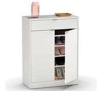 briebe Zapatero Entrada Recibidor, Mueble Auxiliar Estrecho Dormitorio, 2 Puertas, 1 Cajón 101x75x36 cm (Alto x Ancho x Profundo), 20 Pares Zapatos, Domus Blanco Alto Brillo