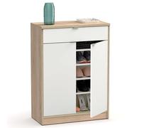 briebe Zapatero Entrada Recibidor, Mueble Auxiliar Estrecho Dormitorio, 2 Puertas, 1 Cajón 101x75x36 cm (Alto x Ancho x Profundo), 20 Pares Zapatos, Domus Blanco Alto Brillo/Roble Cambrian