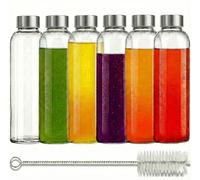 Brieftons - Botellas de agua en cristal sodocálcico, paquete 6, 532 ml, tapa acero inoxidable a prueba fugas, ideales para refrescos, beber tarro salsas, zumos o preparar kéfir, con cepillo limpieza