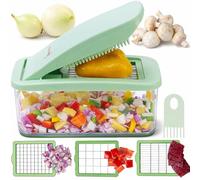 Brieftons QuickPush - Picador de alimentos para verduras, cortador de cebolla, 3 cuchillas extragrandes con un 200% más de área de corte para cortar dados y verduras, recipiente de 2,5 litros