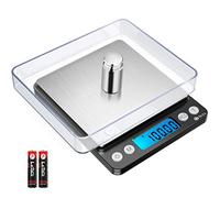 Brifit - Balanza de precisión, 500 g/0,01 g, báscula de Cocina, báscula de precisión con función Tara y Cuenta, Pantalla LCD retroiluminada, 100 g de Peso de calibración (Acero Inoxidable y Negro)
