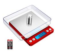 Brifit - Balanza de precisión, 500 g/0,01 g, báscula de cocina, báscula de precisión con función tara y cuenta, pantalla LCD retroiluminada, 100 g de peso de calibración (acero inoxidable y rojo)