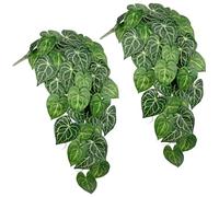 Briful 2 plantas colgantes artificiales de anturio sintético, arbusto de hojas de cristalino, plantas artificiales colgantes para pared, plantas artificiales colgantes para decoración del hogar