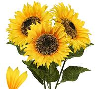 Briful 3 paquetes de girasoles artificiales de 8 pulgadas, cabezas de girasol artificiales grandes de 33 pulgadas de alto, flores artificiales de seda, flores falsas para decoración del hogar, jardín,