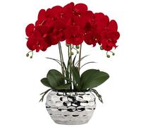 Briful 44CM Orquídea artificial Phalaenopsis, flores artificiales como reales. Decorativa orquídea bonsái, planta artificial en maceta de cerámica para mesa, sala de estar, decoración del hogar (Rojo)