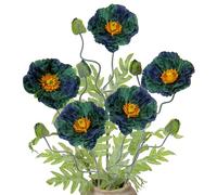 Briful 5 amapolas artificiales grandes con tallo largo flocado, flores artificiales de seda de 27.5 pulgadas de alto para decoración, flores artificiales verdes para decoración del hogar, oficina,