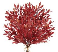 Briful 5 tallos de hojas de olivo artificiales de otoño, ramas de hojas de olivo artificiales de 14.6 pulgadas, arbusto de hojas de olivo sintético rojo burdeos plantas falsas para arreglos florales
