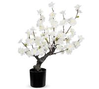 Briful Árbol bonsái artificial de cerezo de 16.5 pulgadas, flores de seda en maceta negra, plantas falsas de flor de melocotón de 42 cm, flores artificiales blancas para decoración del hogar, sala de