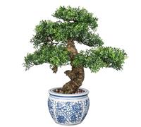Briful Árbol bonsái falso grande, planta artificial de 43 cm en maceta de cerámica azul y blanca, decorativa para el hogar y la oficina