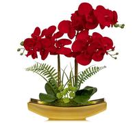 Briful Arreglo de flores artificiales de Phalaenopsis de 43 cm, bonsái de orquídea artificial en maceta dorada brillante, flores falsas de orquídea de seda de terciopelo para centros de mesa, sala de