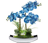 Briful Arreglo de Flores de Orquídeas Phalaenopsis Artificiales de 15 pulgadas Bonsái de Orquídea Artificial en Maceta Plateada Flores Falsas Orquídea de Seda para Centros de Mesa Sala de Estar