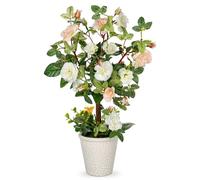 Briful Camelia artificial de seda Sasanqua de 37 cm en maceta, flores artificiales blancas de camelia en maceta para decoración del hogar y cocina