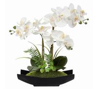 Briful Flor Artificial Orquídea Phalaenopsis Artificial en Maceta Planta Artificial para Hogar Oficina Boda Propuesta de Matrimonio Decoración Blanco Rosa Violeta (Blanco, 16" Tres Tallos Negros)