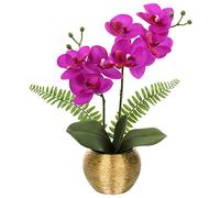 Briful Flores artificiales como orquídeas reales, flores artificiales, plantas decorativas Phalaenopsis en maceta dorada, flores de primavera para salón, baño, oficina