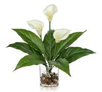 Briful Flores artificiales de lirio de cala blanco de 15.4 pulgadas en jarrón de cristal con guijarros, lirios artificiales de 39 cm de alto, flores artificiales decorativas para sala de estar