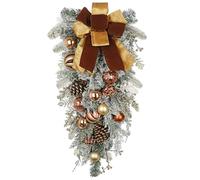 Briful Guirnalda de Navidad de 30 pulgadas para ventanas, guirnalda artificial de invierno con piñas, racimos de bayas, bolas de Navidad de bronce y cintas para decoraciones navideñas de Acción de