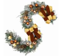 Briful Guirnalda de Navidad de 6 pies con cinta de terciopelo, guirnalda artificial de invierno con piñas naturales, racimos de bayas, bolas de Navidad de bronce para decoraciones de Acción de Gracias