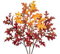 Briful Hojas de roble artificiales de 30 pulgadas, hojas de otoño con bellotas realistas, 3 hojas de roble falsas, tallo largo de aspecto real, plantas artificiales decorativas de seda para arreglos