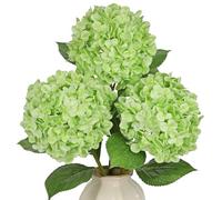 Briful Hortensias artificiales de tallo largo de 25.5 pulgadas, flores artificiales verdes de tacto real con cabezas de flores grandes de 7.8 pulgadas, juego de 3 plantas de hortensias artificiales