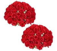 Briful Juego de 2 rosas artificiales para tumbas, rosas de seda rojas, flores artificiales como auténticas para decoración al aire libre