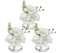 Briful Juego de 3 flores artificiales de orquídeas artificiales, flores decorativas con jarrón de cristal, planta artificial para salón, fiesta, oficina, baño