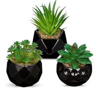 Briful Juego de 3 plantas suculentas artificiales en maceta de cerámica negra, pequeñas plantas artificiales suculentas para mesa, plantas suculentas decorativas para baño, dormitorio, decoración del