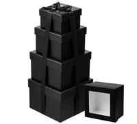 Briful Juego de 4 cajas de regalo cuadradas con cinta, cajas de regalo negras con tapas transparentes, cajas de regalo de cartón para regalos, cajas de almacenamiento pequeñas de varios tamaños,