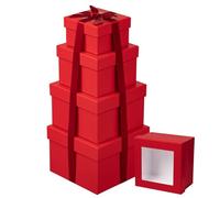 Briful Juego de 4 cajas de regalo cuadradas con cinta, cajas de regalo rojas con tapas transparentes, cajas de regalo de cartón para regalos, cajas de almacenamiento pequeñas de varios tamaños,