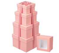 Briful Juego de 4 cajas de regalo cuadradas con cinta, cajas de regalo rosas con tapas transparentes, cajas de regalo de cartón para regalos, cajas de almacenamiento pequeñas de varios tamaños,