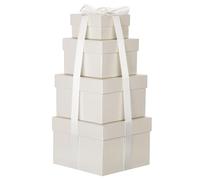 Briful Juego de 4 cajas de regalo cuadradas con tapas, cajas de regalo beige con cinta de seda, varios tamaños, adecuadas para regalos, manualidades, juguetes y mucho más