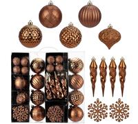 Briful Juego de 50 bolas de Navidad de bronce, juego de decoraciones para árbol de Navidad con bolas de Navidad inastillables, copos de nieve, adornos colgantes para decoraciones de Navidad,