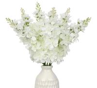 Briful Juego de 6 flores artificiales de delphinium, flores artificiales blancas como verdaderas flores decorativas de primavera, ramas artificiales para decoración del hogar y primavera