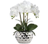 Briful Orquídeas Artificiales de 18 Pulgadas, orquídea Grande Blanca Phalaenopsis con macetas de cerámica Plateadas, arreglo de orquídeas sintéticas de Seda para decoración del hogar, Oficina, baño