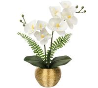 Briful Orquídeas artificiales pequeñas arreglos de plantas de orquídeas artificiales en maceta de cerámica plateada, flores falsas de seda para el hogar, oficina, centro de mesa, decoración de bodas y