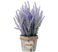 Briful Planta artificial de lavanda en maceta de madera rústica, flores de lavanda flocadas de imitación para interiores y exteriores, decoración del hogar y la oficina