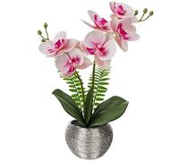 Briful Plantas de orquídea artificial, orquídea rosa, flores de tacto real, tallos de orquídea falaenopsis artificiales en maceta de cerámica plateada, mesa de boda, centro de mesa