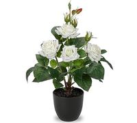 Briful Rosas artificiales de 38 cm en maceta, flores artificiales blancas, rosas de seda, decoración de primavera, rosas falsas con maceta para decoración del hogar, cocina y baño
