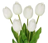 Briful Tulipanes artificiales de 23.6 pulgadas, tulipanes falsos, tallos largos, 6 flores de seda, tulipanes blancos artificiales para jarrón alto, arreglo floral para decoración del hogar, casa de