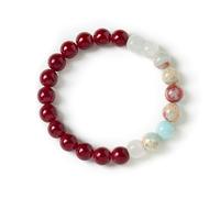 bright & breezy Pulsera de cuentas de cinabrio para pareja, pulsera de piedras preciosas de la suerte a juego para él y ella, piedra natural roja y colorida, atrae amor y amistad, energía china del