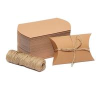 Bright Creations Paquete de 50 cajas de almohada con cordel de yute, caja de almohada de papel kraft para joyas, recuerdos de fiesta de boda, bolígrafo, tarjeta de regalo (5 x 3 pulgadas)