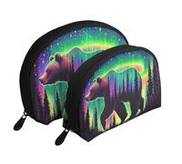 Bright Forests and Starry Skies - Bolsas de maquillaje impresas de 2 piezas portátil con diseño de concha, White, Talla única