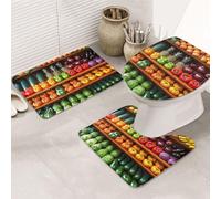 Bright Fruit and Vegetable Market Print - Juego de 3 alfombras de baño + alfombrilla de contorno + funda para asiento de inodoro, lavable a máquina, antideslizante, de microfibra suave, para