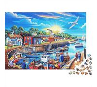 Bright Harbour Jigsaw Puzzle 1000 Piezas Recycled Paper Coastal Cottages Jigsaw Puzzles Juego Educativo Desafío Fun Juego Familiar para Adultos and Age 10 38x26cm/1000pcs
