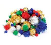Bright Ideas 100 Purpurina para niños, Varios tamaños Suaves Multicolores, Artes, Bolas de Pompones para Manualidades Creativas y Decoraciones, Brillantina surtida, 7mm, 12mm, 18mm, 25mm,38mm
