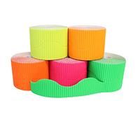 Bright Ideas Rollos de borde corrugado fluorescente para exhibiciones escolares, artes y manualidades, 5 rollos surtidos, 10 cm x 7,5 m, rosa impactante, naranja escandaloso, verde lima, amarillo