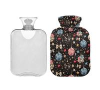 Bright Lights and Stars - Botella de agua caliente con cubierta suave de 1 litro, bolsas de agua caliente transparentes portátiles para calambres menstruales, cuello, hombros, alivio del dolor de